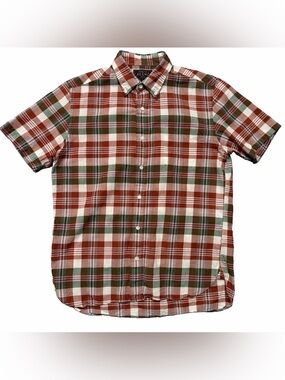 Beams Plus Japan Men's Button Down Short Sleeve Madras Shirt in Brown Size M